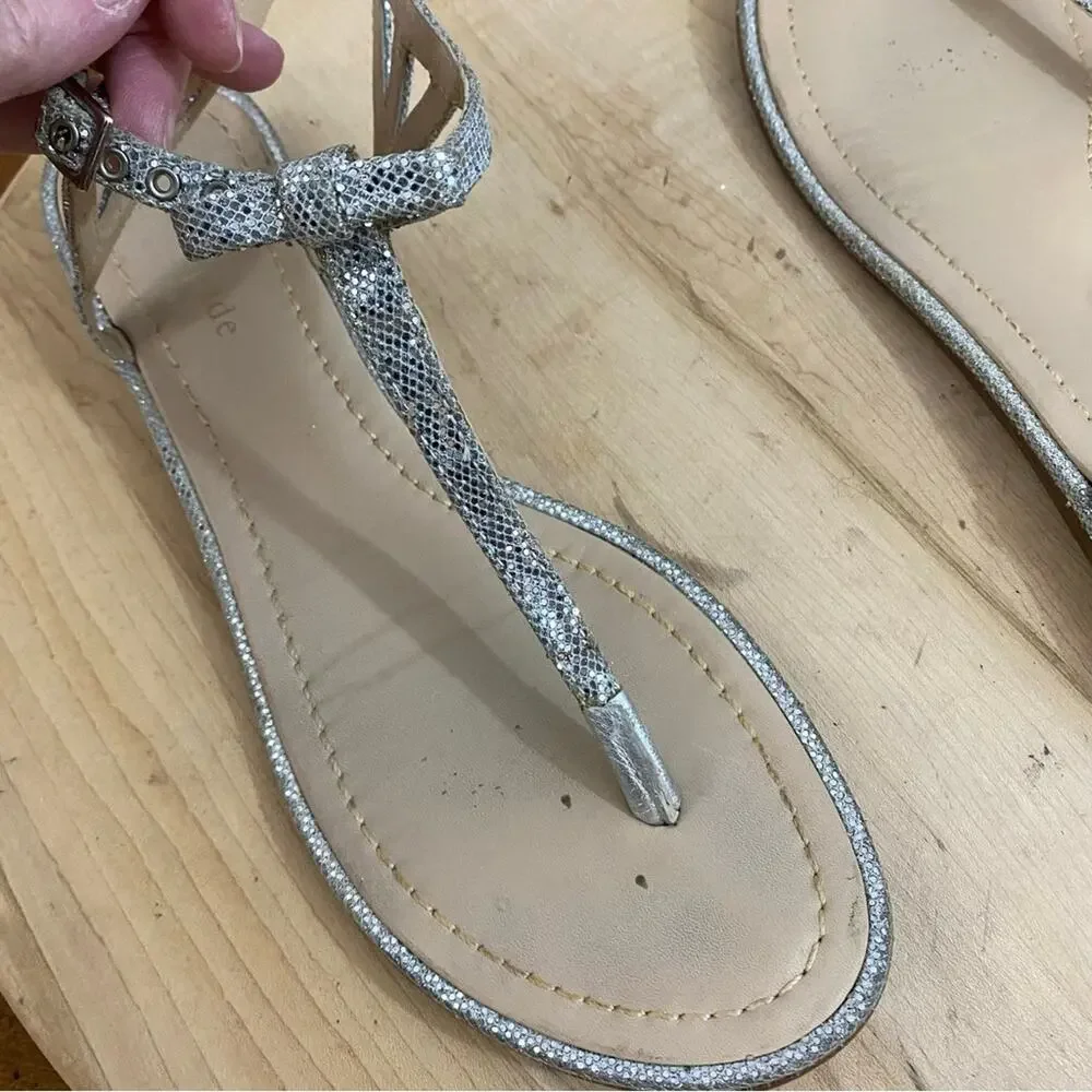 Kate Spade Andrea Women's Silver Bow Thong Sandals N6481 Size 9.5 Medium‎